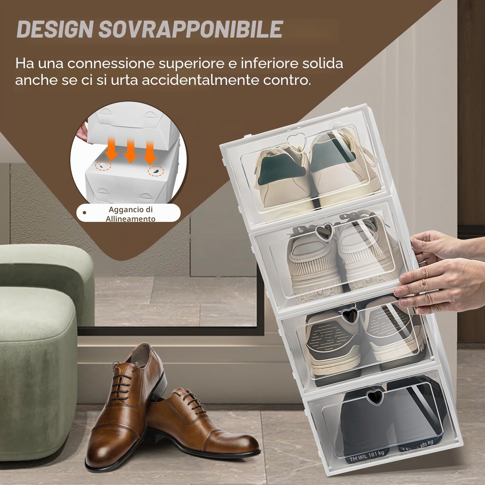 20 scatole per scarpe, in plastica trasparente, pieghevoli, impilabili, organizer per scarpe, contenitori per armadio, camera da letto, piccoli spazi (bianco)