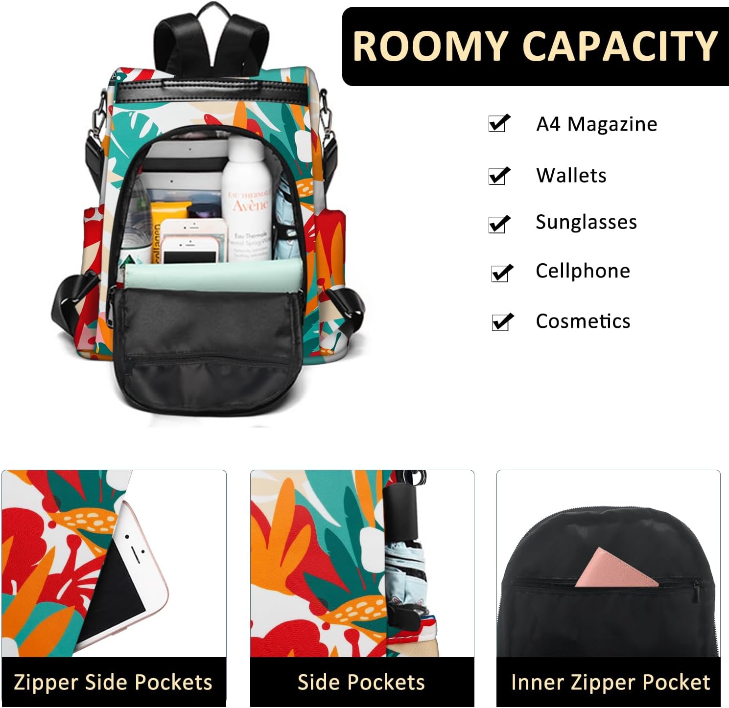Fmeida Backpack for Women Anti Theft Travel Nylon Backpack Purse Convertible Bookbag Fashion Casual Daypack Colorful Rainforest - Image 5