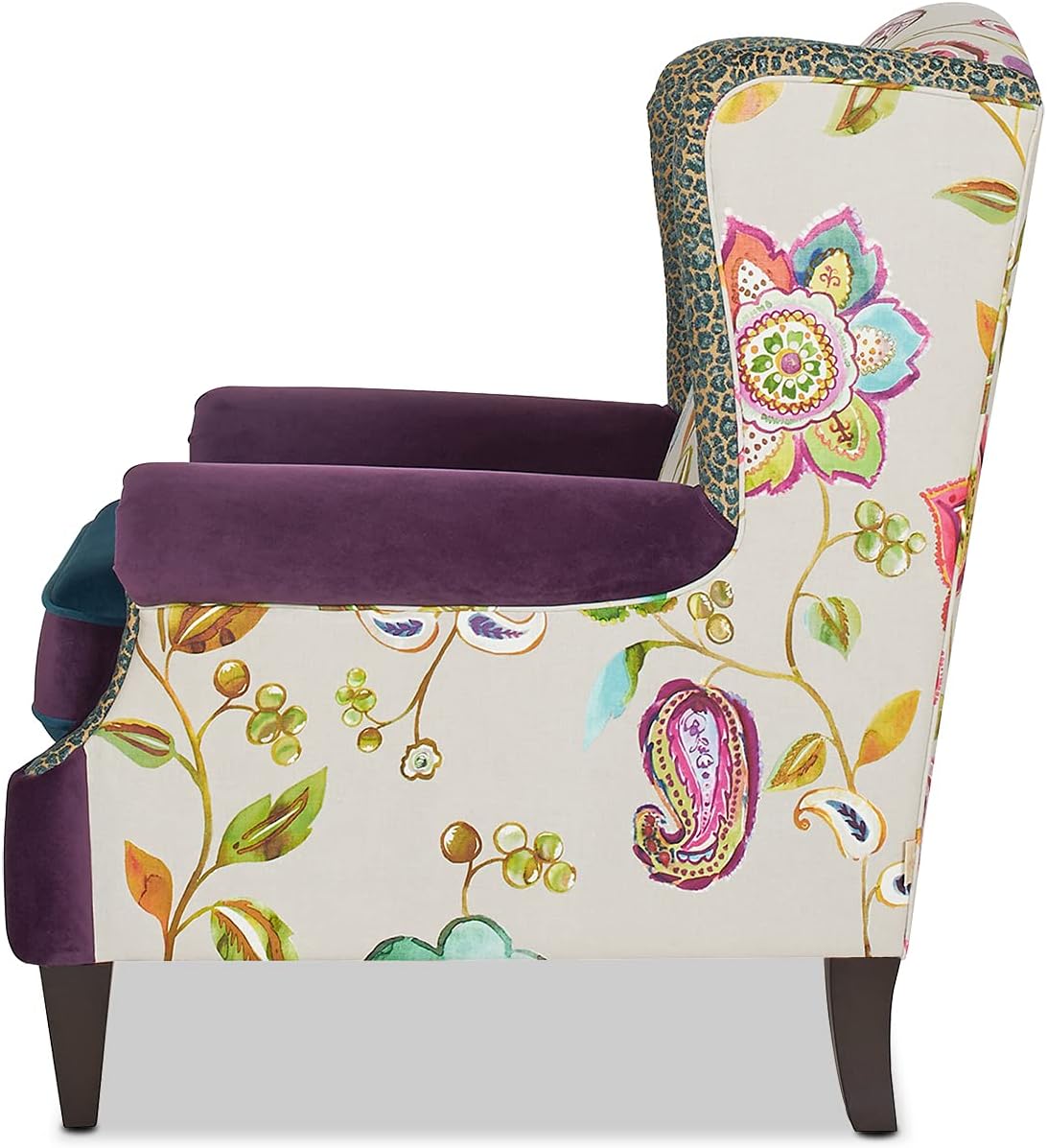 Jennifer Taylor J T Home Ayla Boho Chic Wingback Accent Arm Chair, Floral & Leopard, Blue-Teal & Purple Velvet