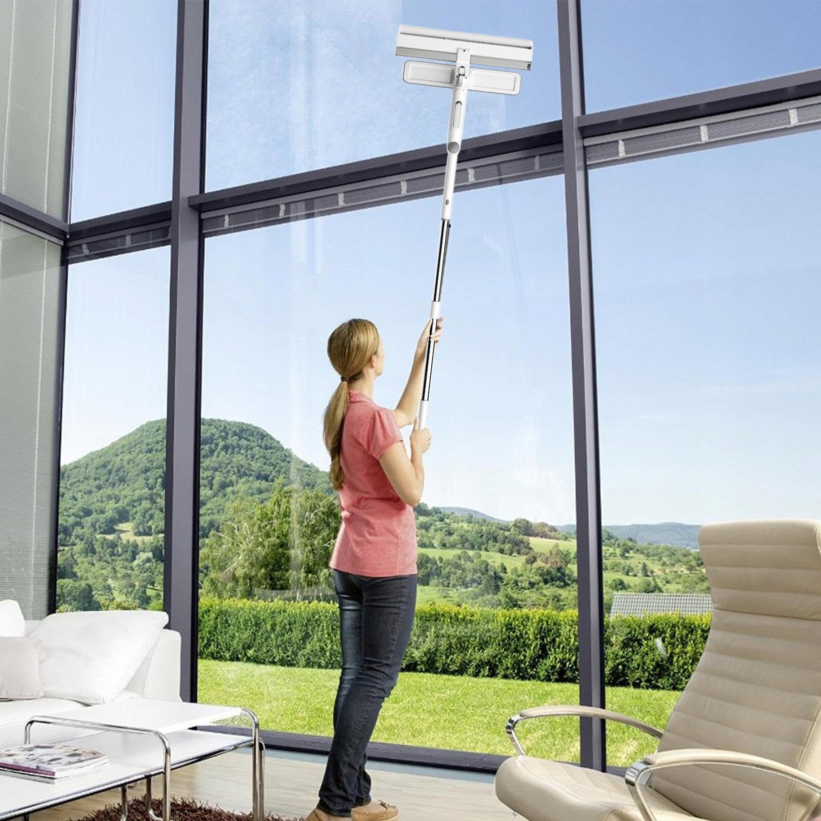 Escobilla limpiacristales, trapeador de limpieza telescópico, raspador de vidrio de ducha, herramienta de limpieza de agua en aerosol, kit de lavado profesional de ventanas de pared de coche