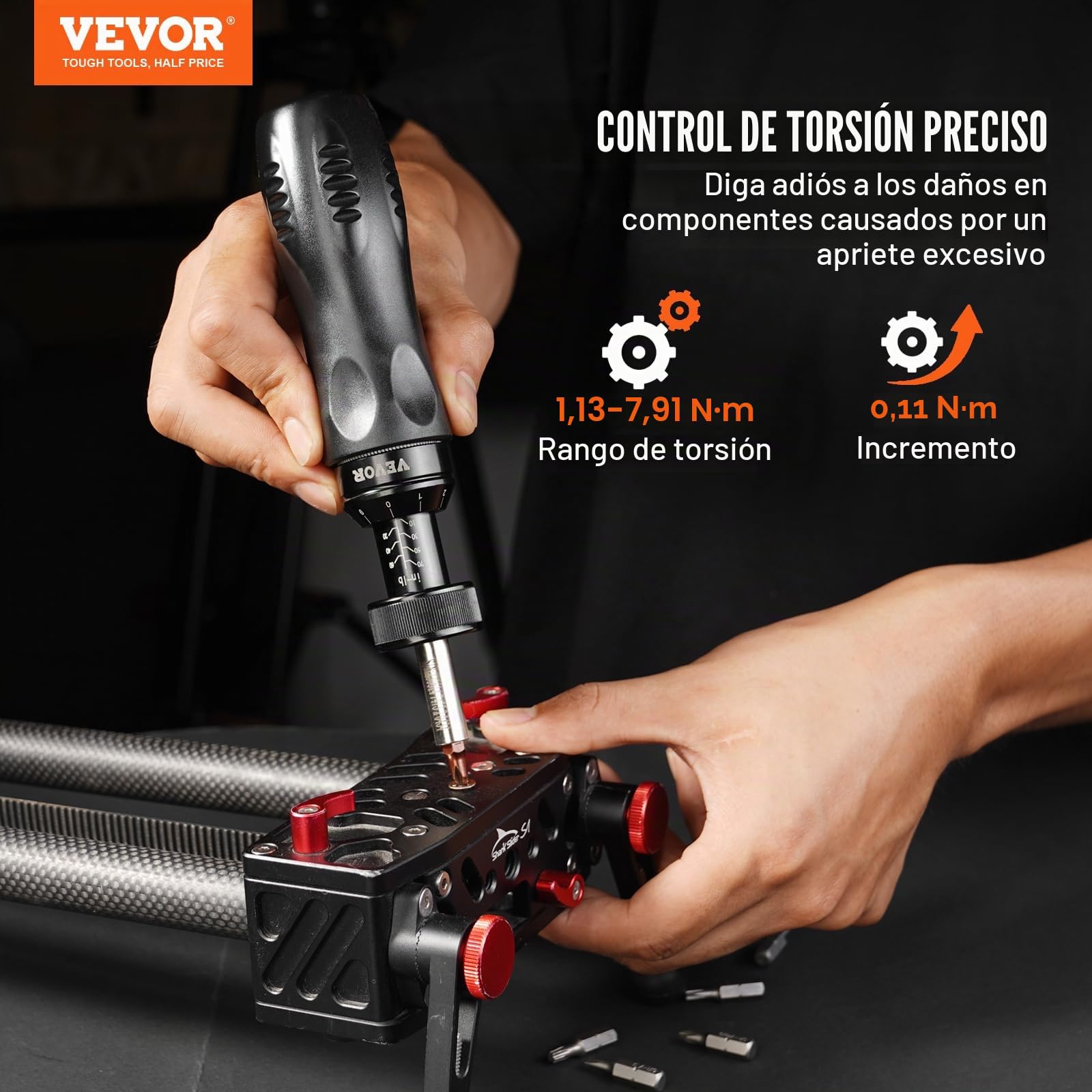 VEVOR Destornillador Dinamométrico Digital con Accionamiento de 1/4" con Pantalla LCD Rango de Par 1,13-7,91 Nm Incremento de 1 in/lb Juego de Brocas de Destornillador Dinamométrico con Escala