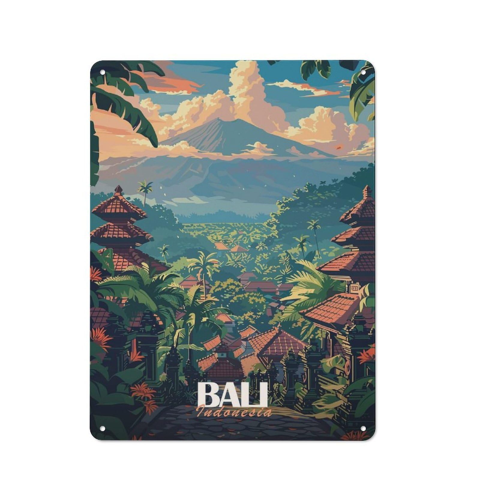 Junmoney Style-12 Bali Travel (6) Decorative Tin Sign 40X30cm, Distressed Look Vintage Wall Decor For Lounge, Study, Pub Or Wall Gallery