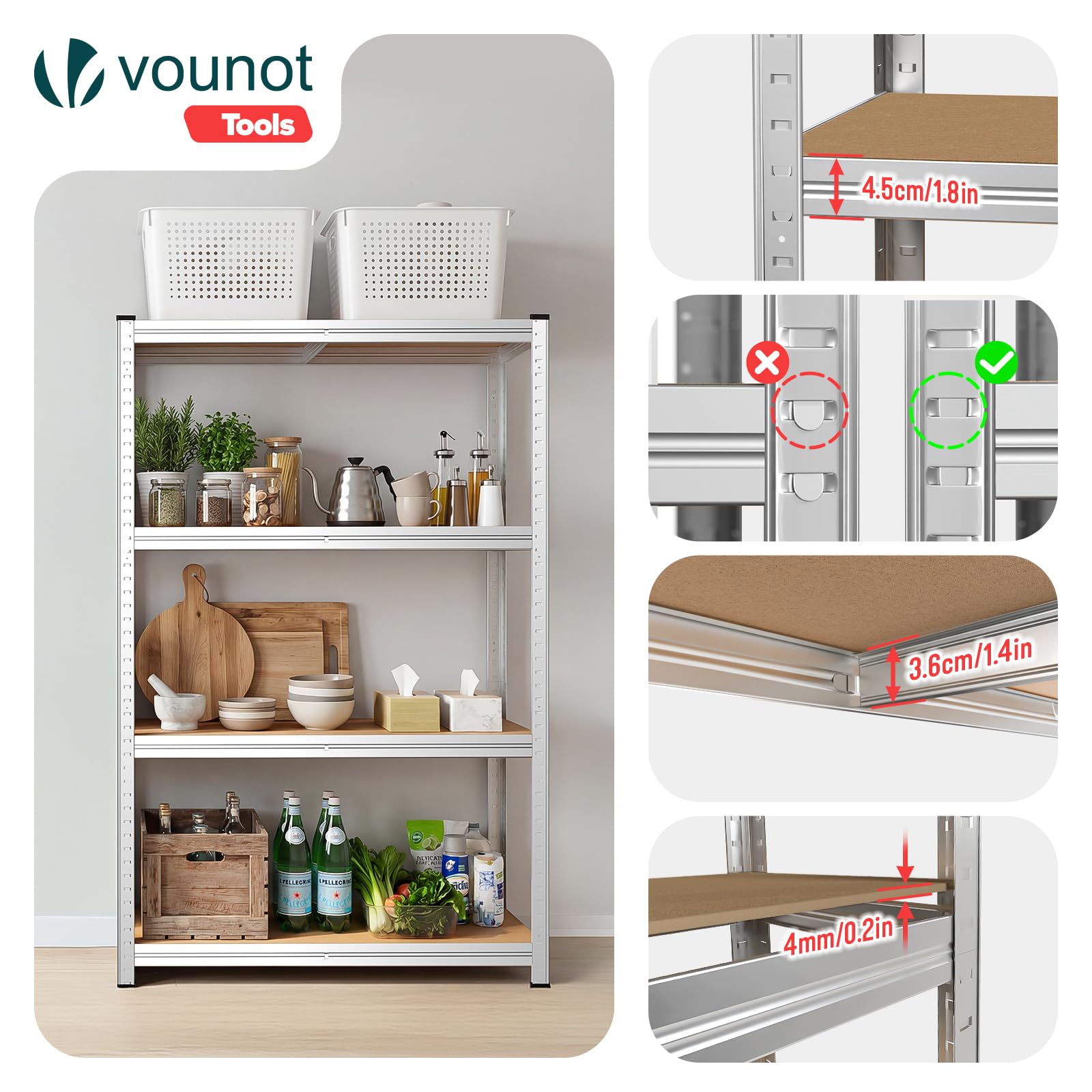 VOUNOT® Schwerlastregal 2er Set, Regal Lagerregal Kellerregal Steckregal Werkstattregal, 160x80x40cm, 4 verstellbare Böden, 700kg belastbar