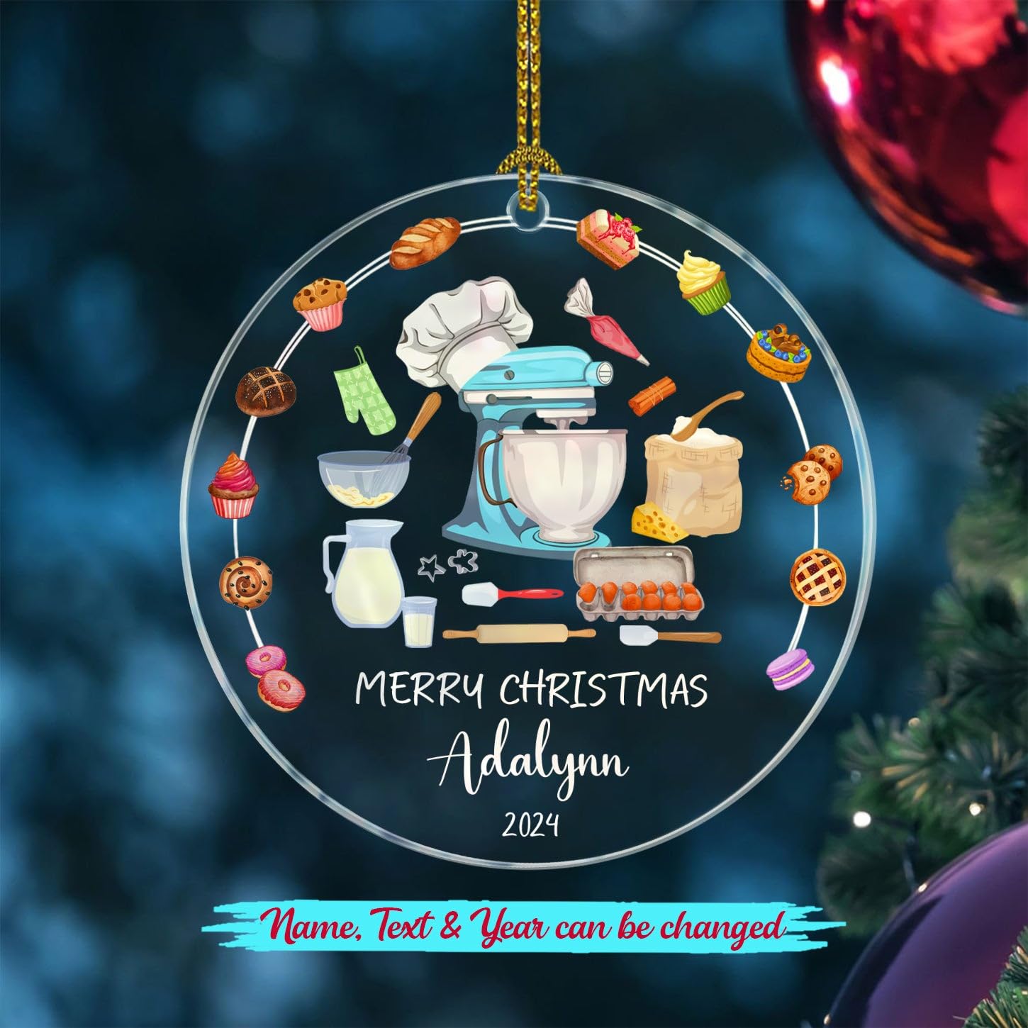 Customized Year/Text/Name Baker Baking Ornaments Christmas 2025, Baker Xmas Ornament Gift for Men Women Baking Lover, Personalized Pastry Chef Christmas Ornaments, Baking Keepsake Xmas Ornament Gifts