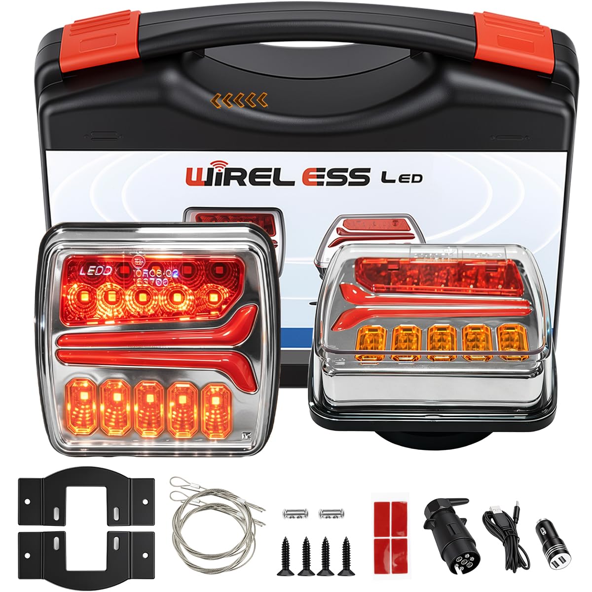 Tixxiu Drahtlose Magnetische Anhänger Rückleuchten LED, 7-Pin Stecker 12V-24V, mit Fahrlicht Blinker Bremslicht Kennzeichenlicht, IP65 Wasserdicht, für Anhänger PKW LKW Wohnmobile