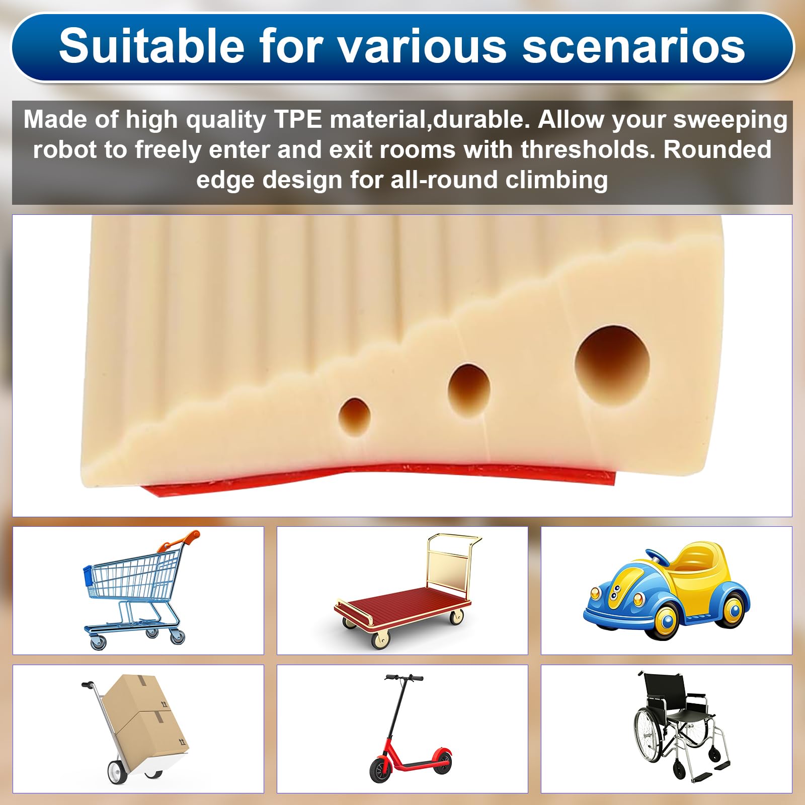 Türschwellenrampe Saugroboter, Schwellenrampe 100x7x3cm, Auffahrrampe mit Rutschfester Oberfläche, Rampe für Saugroboter, Rollstuhl, Rollator, Kinderwagen & Scooter, 500 kg Tragkraft (Gelb)