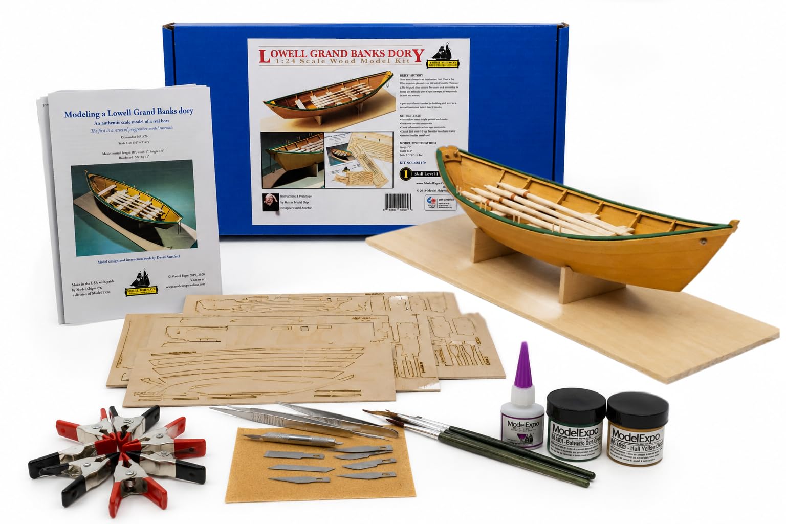 Model Shipways Lowell Grand Banks Dory 1:24 - MS1470CB - Holzmodellschiff Bausatz zum Zusammenbauen - Level 1 Modellbausatz - Bastelset für Erwachsene - inklusive allen benötigten Werkzeugen