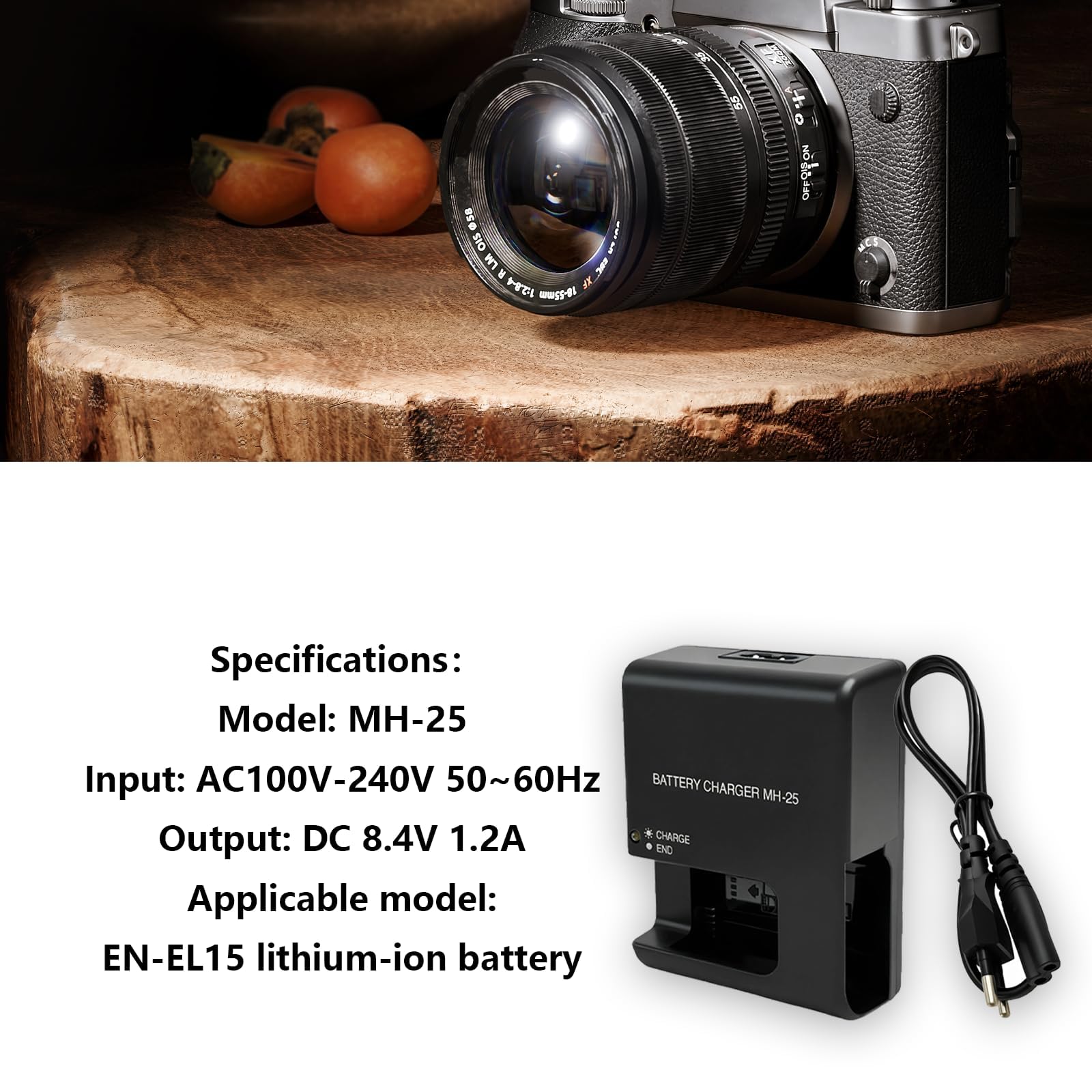 Chargeur MH-25/MH-25a Compatible Batteries Nikon EN-EL15 EL15a EL15b EL15c - Pour D500 D750 D850 Z6 Z7 Etc.