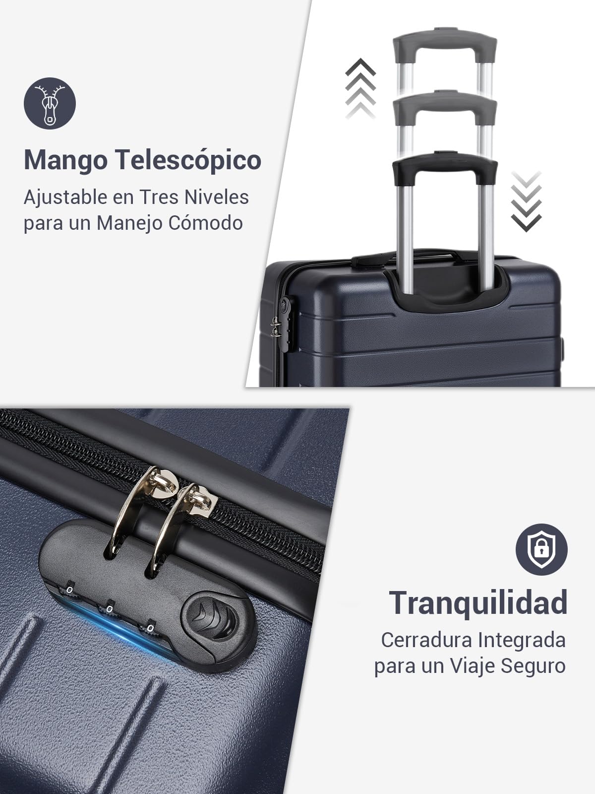 Maletas de Viaje Grandes 23 Kilos 76cm, Maleta Grande Rígida de ABS Ligera con 4 Ruedas Silenciosas de TPE y Cerradura de Combinación, Maletas de Viaje para Gran Capacidad (Azul Marino)