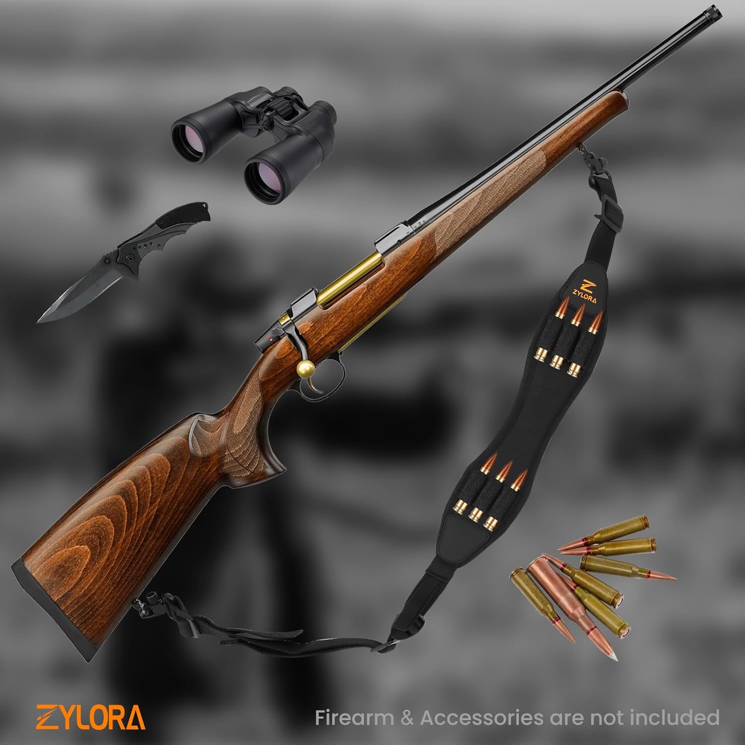 ZYLORA Rifle Sling with Shell Holders, Gun Sling with Swivels and Ammo Holder, Adjustable Rifle Sling with Thumb Loop, Rifle Accessories for Hunting and Shooting
