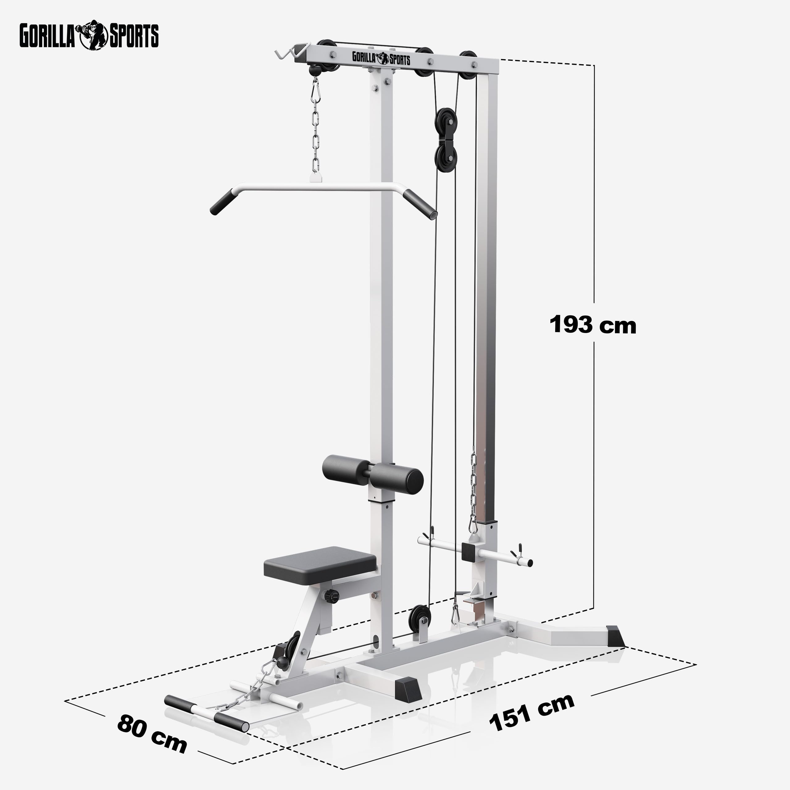 GORILLA SPORTS® Station Tirage Musculation - Ajustable, 2 Poignées, Poulie Haute et Basse, Charge Max 280 kg, Noir / Blanc - LAT Pulldown Machine, Musculation, Dos, Fitness, Materiel, Sport, Maison