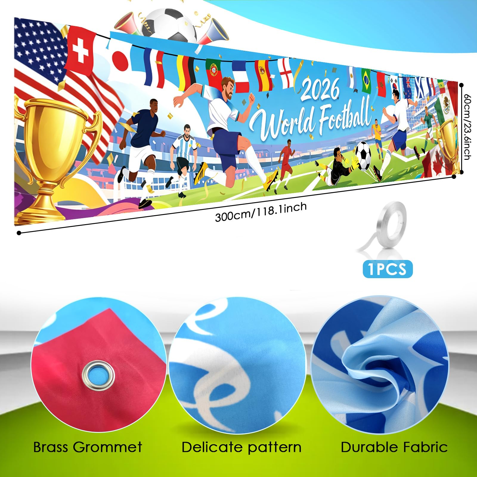 AhfuLife Toile de Fond pour Coupe du Monde de Football 2026, Bannière de Fond de Mondial 2026, Décorations de Fête de Coupe du Monde, 48 Équipes en Tissu pour Jardin, Maison, Intérieur et Extérieur - 2