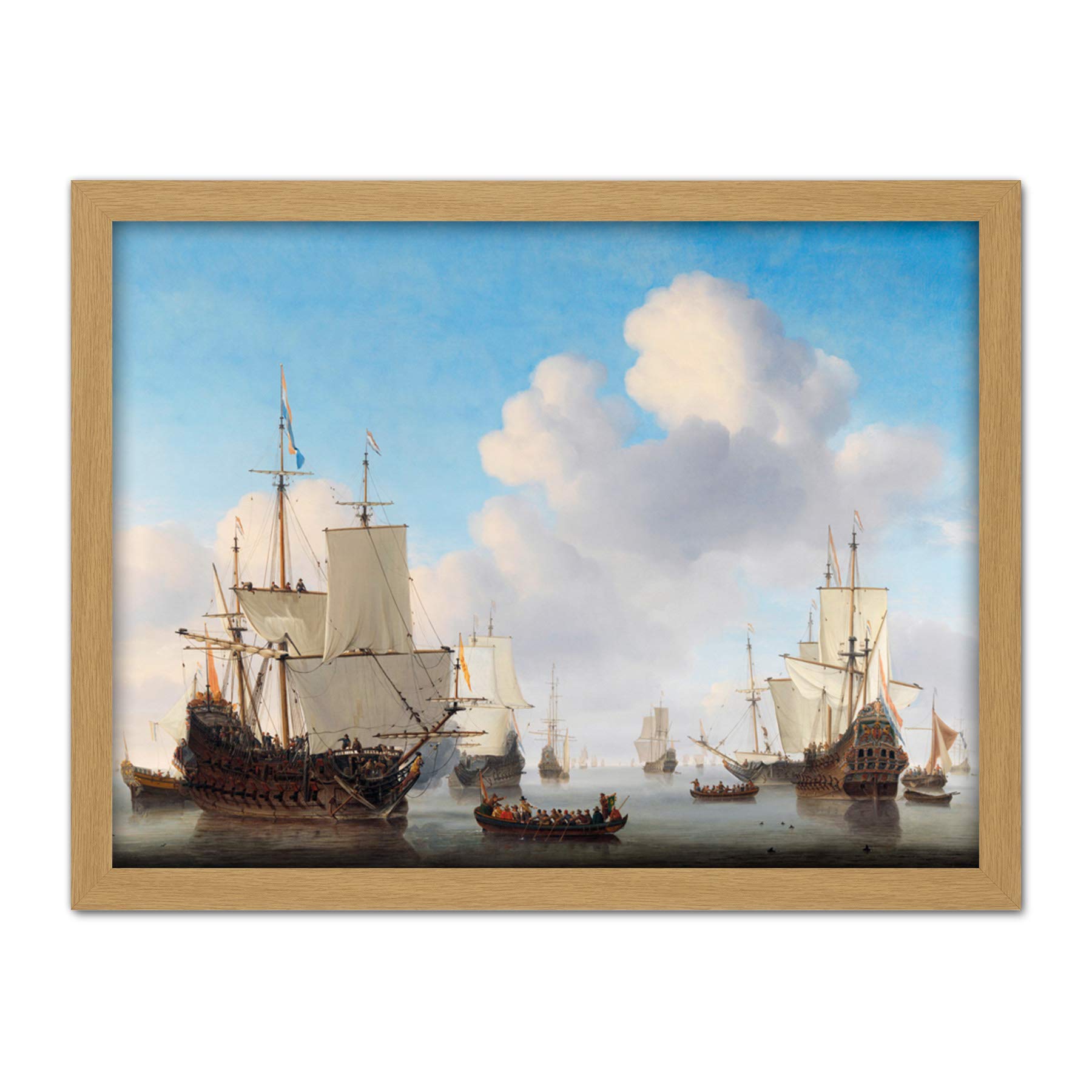 Artery8 Van De Velde Dutch Ships In A Calm Sea Artwork Framed Wall Art Print 18X24 Inch