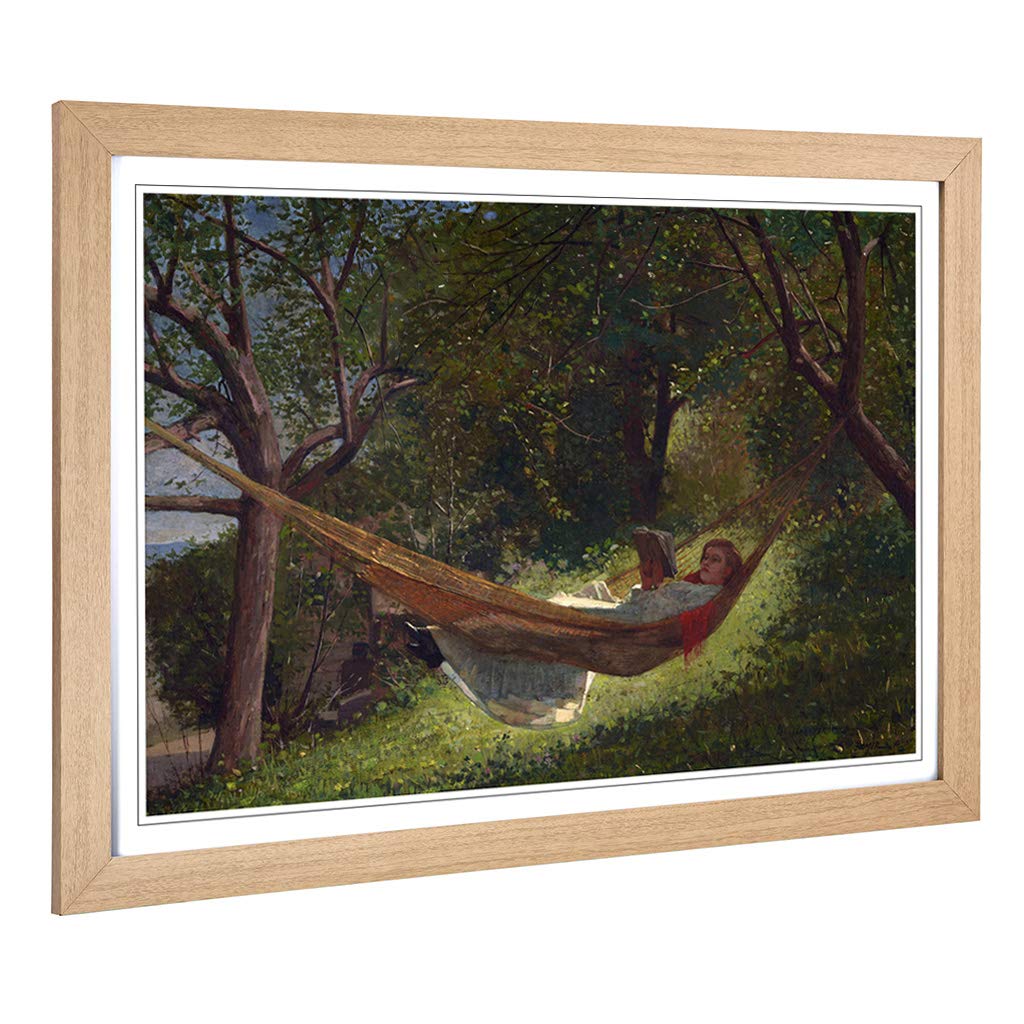 Big Box Art Framed Print of Winslow Homer Girl in a Hammock Design | Wall Art Picture | Home Decor for Kitchen, Living Room, Bedroom, Hallway, Oak, A2 / 24.5x18 Inch / 62x45cm