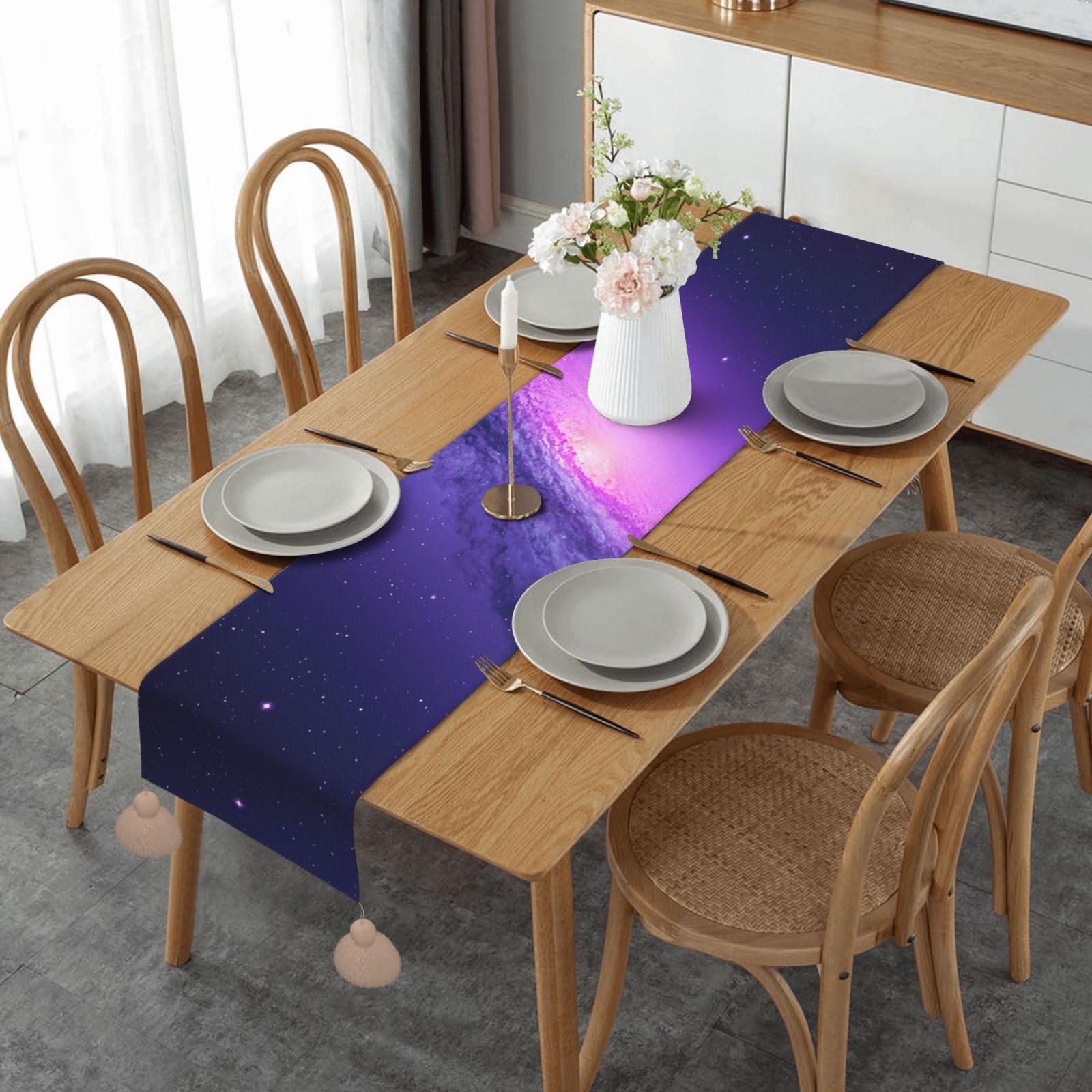 Chemin de table en lin galaxie violet, linge de table noble pour décoration raffinée