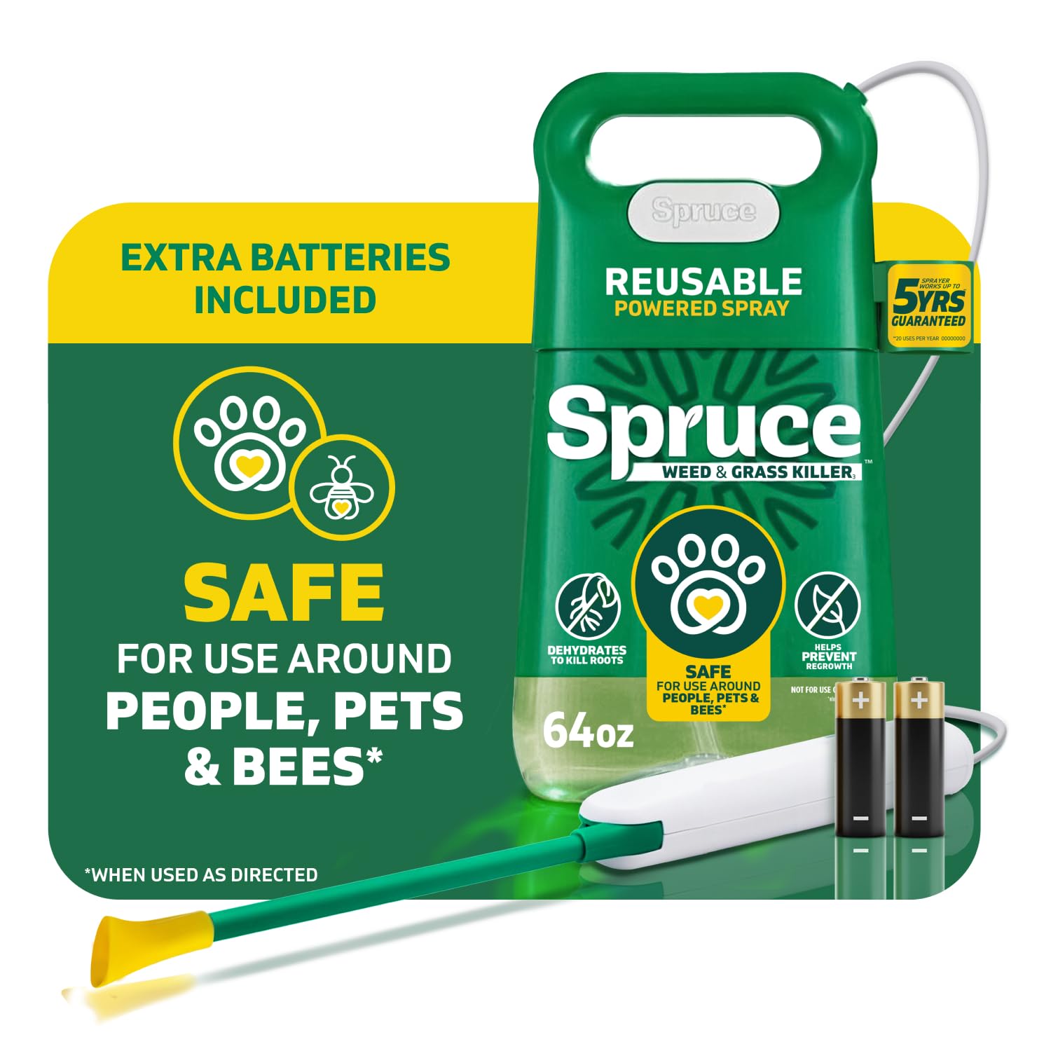 Amazon.com : Spruce Weed Killer Spray Power Wand Kit - Weed + Grass Killer  Reusable Weed Sprayer, Spot-Treating Kills Weeds in Lawns and Gardens,  Additional 2 AA Batteries Included for Continuous Power (