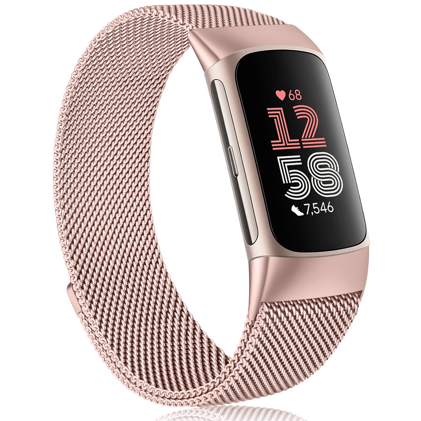 Meliya for Fitbit Charge 6 Bands Women Men, Stainless Steel Metal Mesh Loop Adjustable Magnetic Wristband Replacement Straps Compatible with Fitbit Charge 6 Fitness Tracker (Rose Pink)-image-20