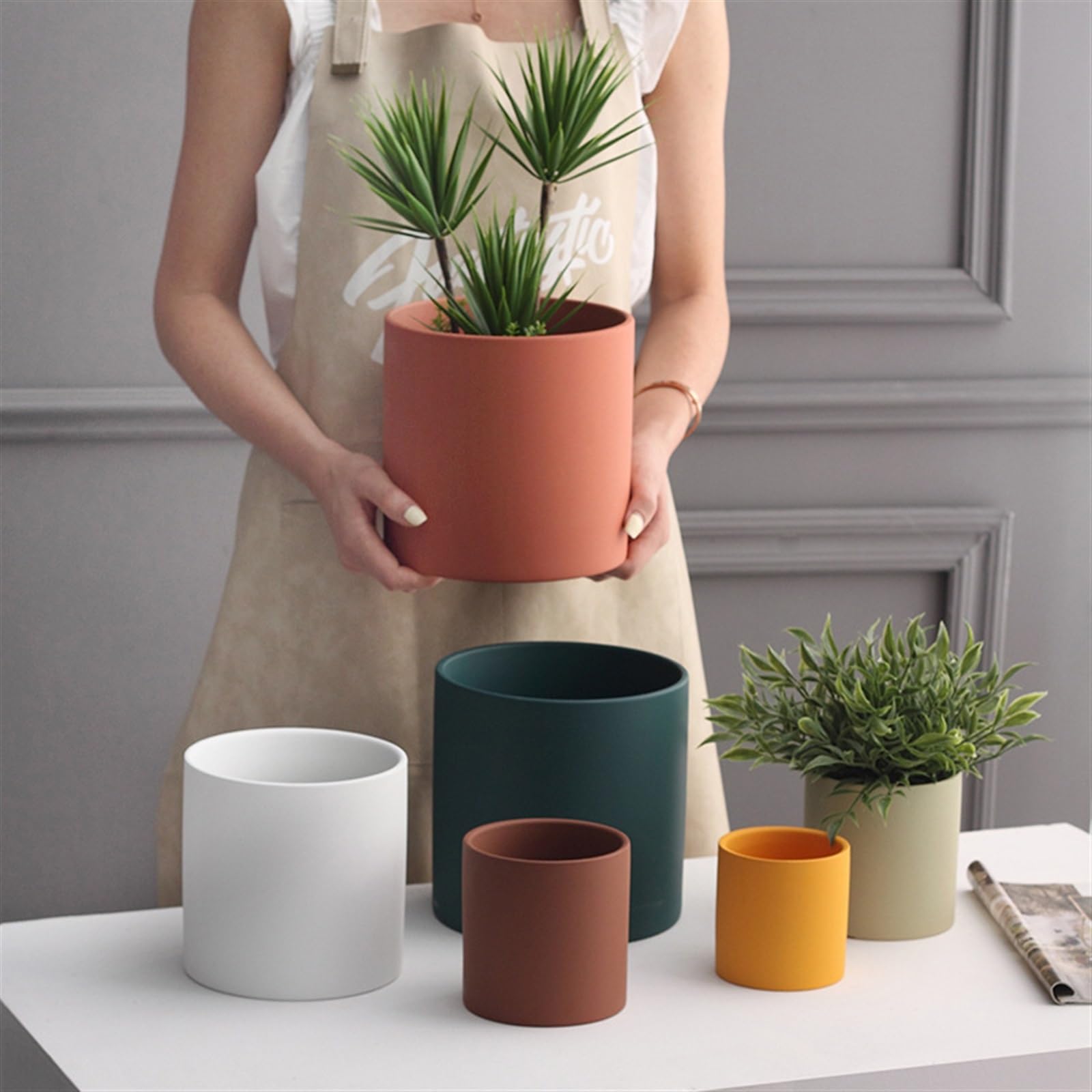 Doniczki Doniczki Proste Kolorowe Ceramiczne Doniczki Sukulenty Doniczki Ogrodowe Donice Dekoracyjne Jednolity Kolor Dekoracja Domu Doniczki Ceramiczne Doniczki do roślin (białe, 9 x 9 x 9 cm)