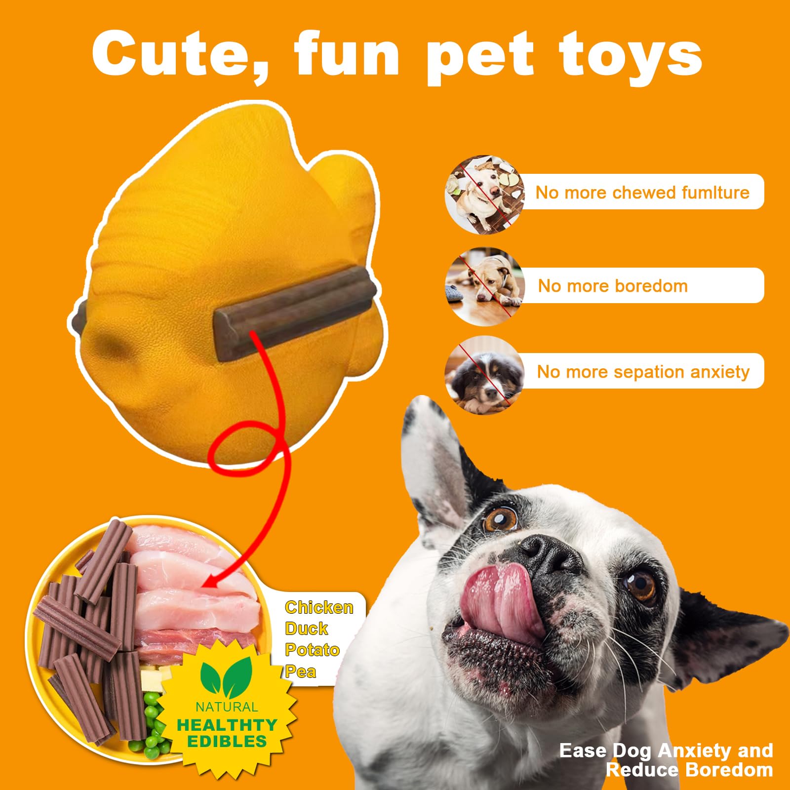 GNKatze Dog Chew Toys: Goldfish-Shaped, Tough Natural Rubber Toys for Small & Medium Dogs - Stuffable Snack Toy with 8 Chew Sticks - Image 2