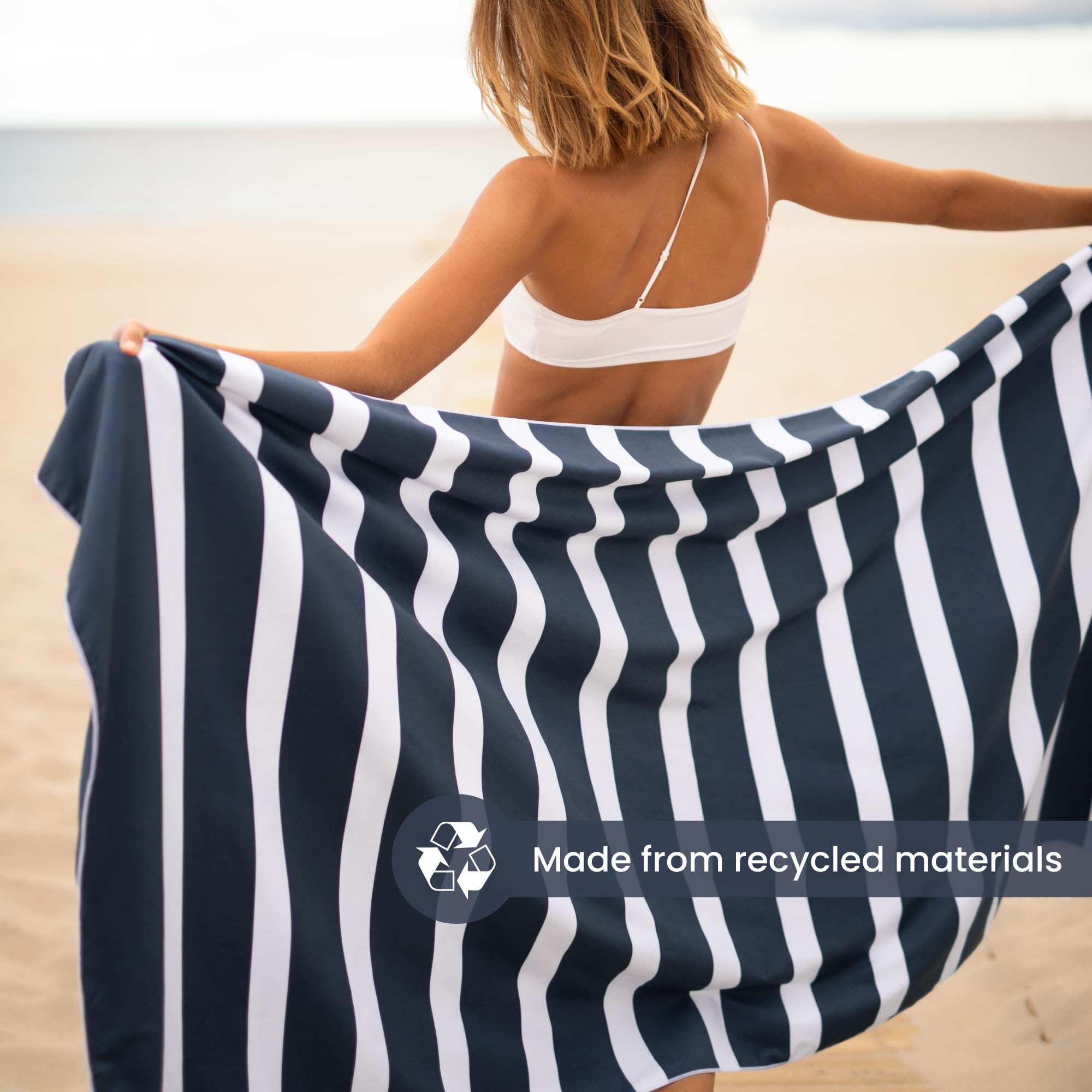 Toalla de playa de microfibra extra grande (79 x 39.5 pulgadas), secado rápido, sin arena, compacta y ligera para viajes - Materiales reciclados - Bolsa de viaje incluida - Toalla de 2
