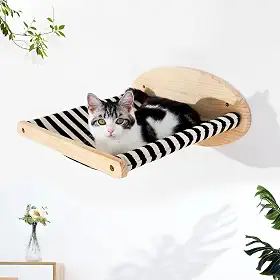 Rede para gatos montada na parede – Prateleiras e poleiros para parede, móveis de cama de parede para gatos para dormir, brincar, escalar e descansar rede preta e branca para ambientes