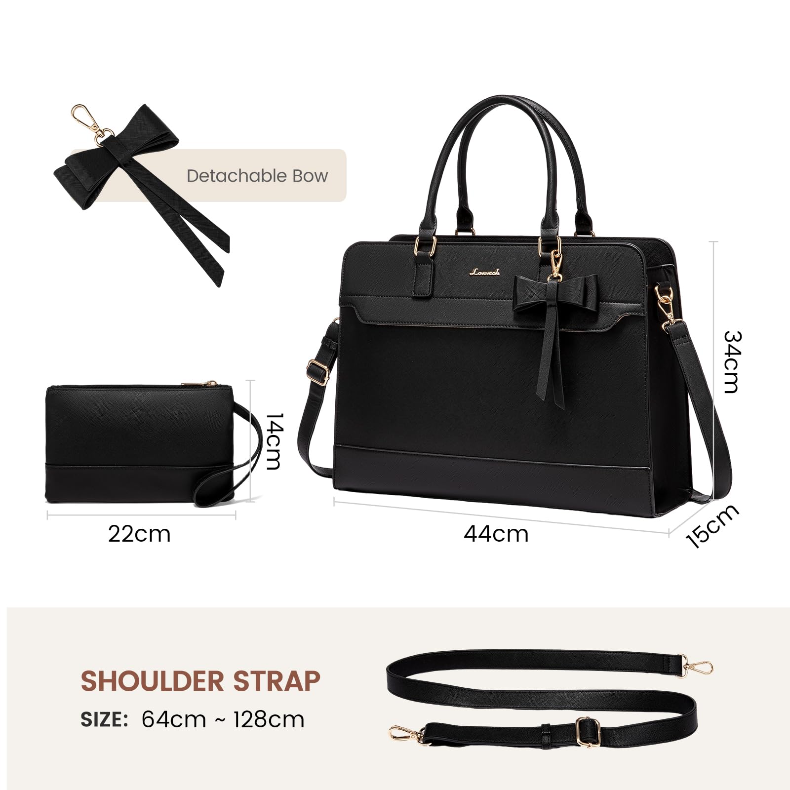 LOVEVOOK Borsa per computer portatile da donna, grande, in pelle sintetica, 2 in 1, a tracolla, elegante, da lavoro, per ufficio, lavoro