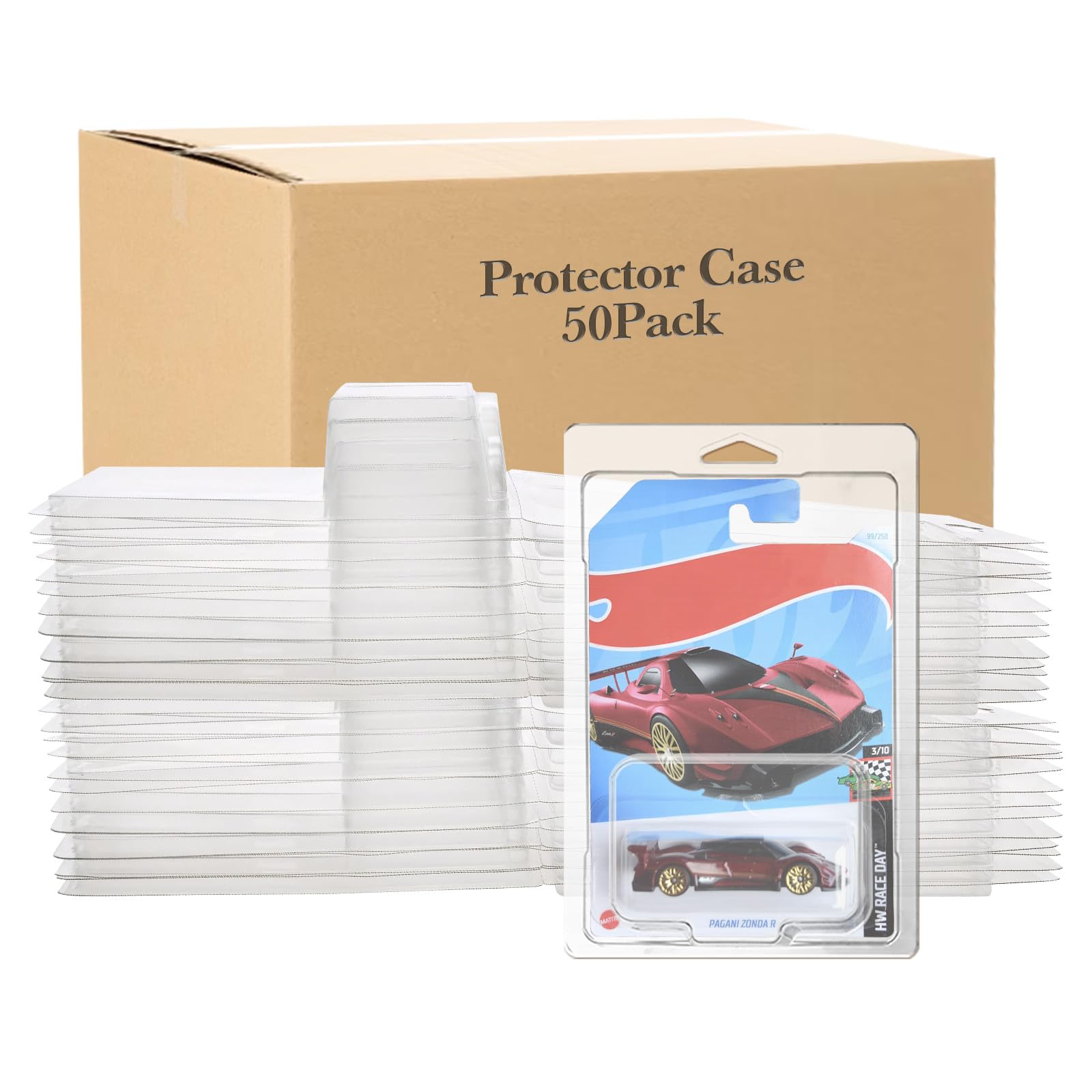 50 Pcs Protector Case Compatible with Hot Wheels Display Case Storage Case Plastic Model Car Clamshell Cases Display Clear Die Cast Car Blister Pack Covers Protector for Hotwheels Toy Car Set