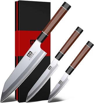 SHAN ZU 3PCS Japanese Knife Set, 9 Layers 10Cr15MoV High Carbon Steel