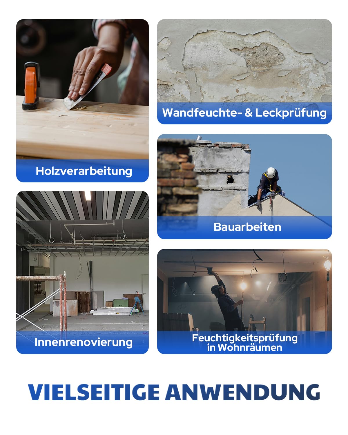 AWT-380 wiederaufladbares Feuchtigkeitsmessgerät Wand, Feuchtigkeitsmesser, Feuchtemessgerät Mauerwerk für Holz, Gipskarton & Ziegel, mit Farbdisplay, einstellbarem Alarm & Datenaufzeichnung