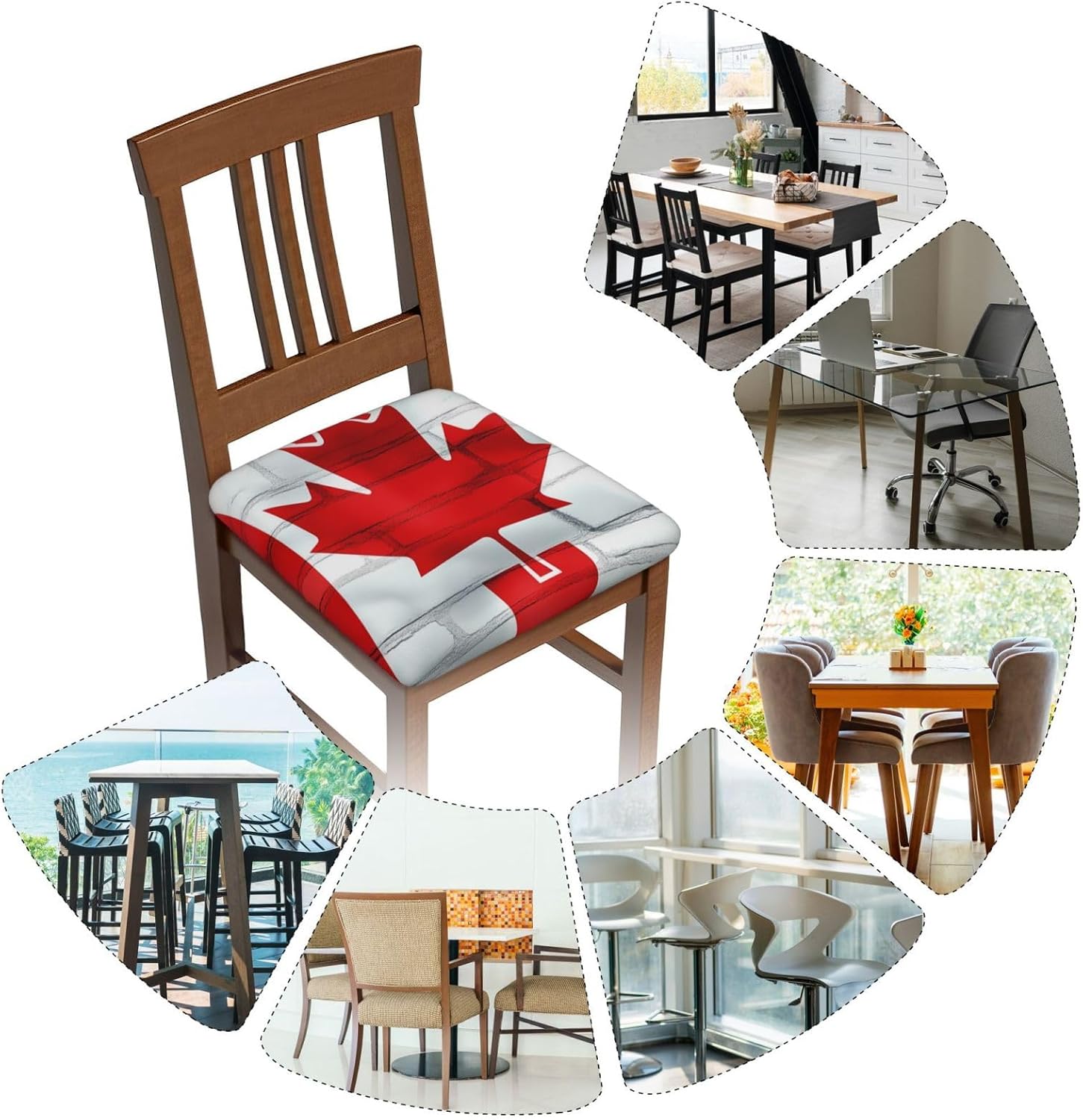 Canadian Flag Print Square Cushion Covers 6 Pcs Set Elastic Non-Slip Seat Cushion Slipcovers Pet Furniture Protectors for Chair, Sofa