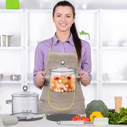 Miniatura 5 de Tioncy 2 ollas de vidrio transparente para cocinar en la estufa, cacerola de vidrio de 44 onzas con mango de tapa, olla a fuego lento hecha a mano