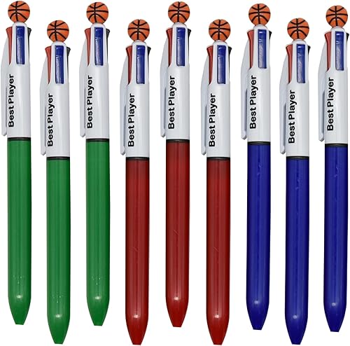 Maydahui 12 bolígrafos de baloncesto multicolor retráctiles 4 en 1, bolígrafos deportivos de 4 colores para escuela, estudiantes, fiestas, oficina,