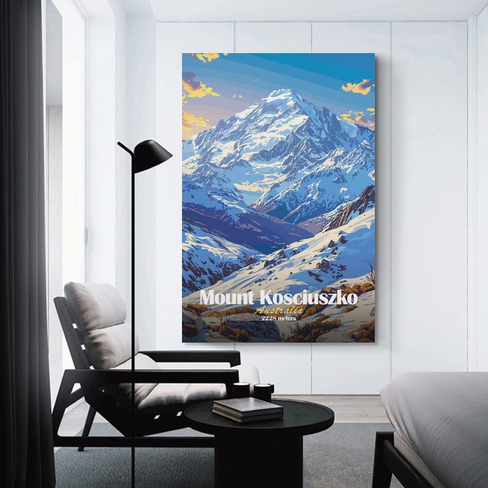 Junmoney Canvas Wall Picture Mount Kosciuszko Illustration, 16x24inch(40x60cm), for Office, Study Or Home Workspace, Canvas Wall Decor for Creative Rooms