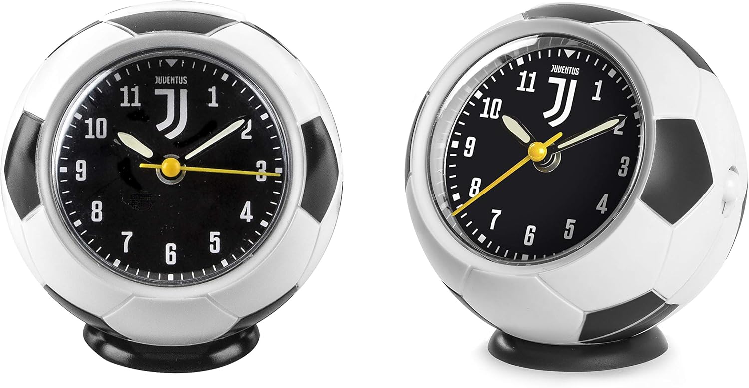 LOWELL Juventus FC Quartz Analog Alarm Clock, front and side view.