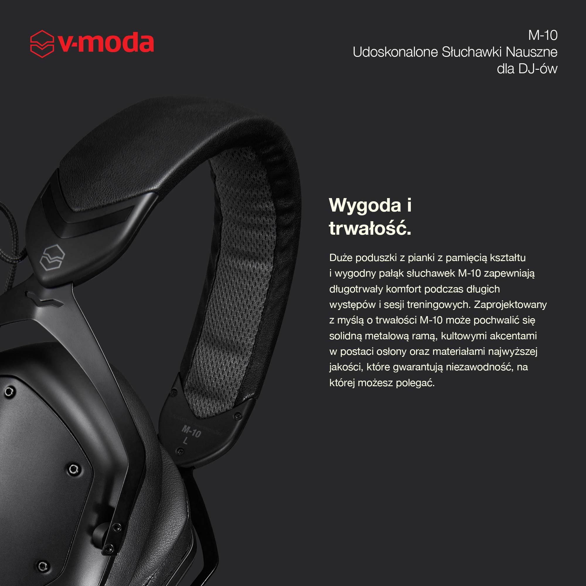 V-MODA M-10 | ODoskonałe Słuchawki Nauszne dla DJ-ów | Dostrojone dla DJ-ów M do Muzyki Opartej na Beatach | Głębokie Basy z Wysokiej jakości klarownością | Poduszki z Pianki Memory Foam | Czarny