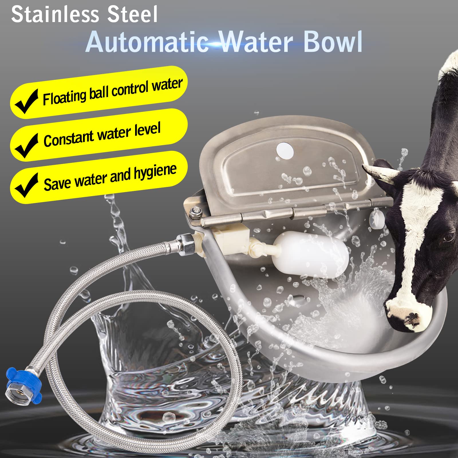 Ciotola automatica per acqua potabile per mucche, in acciaio inox, con valvola a galleggiante, erogatore per animali da fattoria con connettore rapido