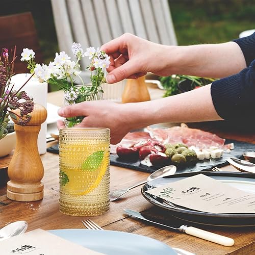 Miniatura 7 de Juego de 6 vasos de hobnail ámbar para beber, vasos de cóctel de 12 onzas, cristalería vintage ámbar para cerveza, cóctel, refrescos, jugo, café y