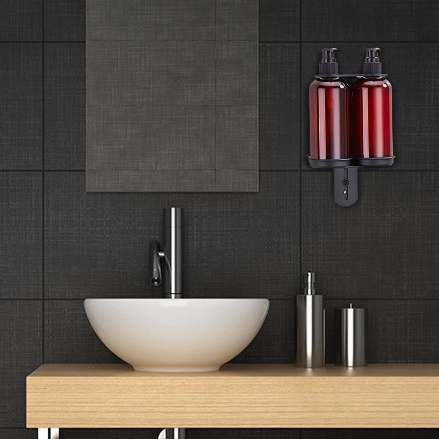 Soporte de Botella de Ducha Soporte de Botella de jabón montado en Pared para el Doble de 300 ml Dispensador Shampoo Ratch de Acero Inoxidable para Cocina del baño con Tornillos Negro