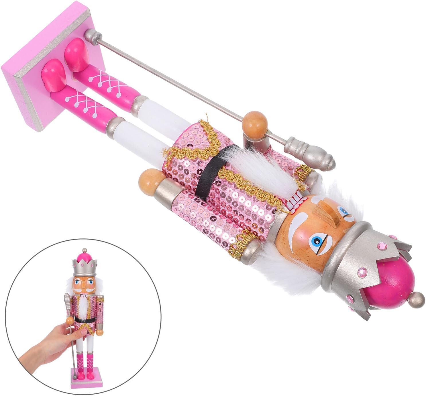 PRETYZOOM Christmas Nutcracker Figurine Wooden Soldier Doll 38cm Pink Traditional Holiday Nutcracker Decor for Mantel Shelves and Tabletop