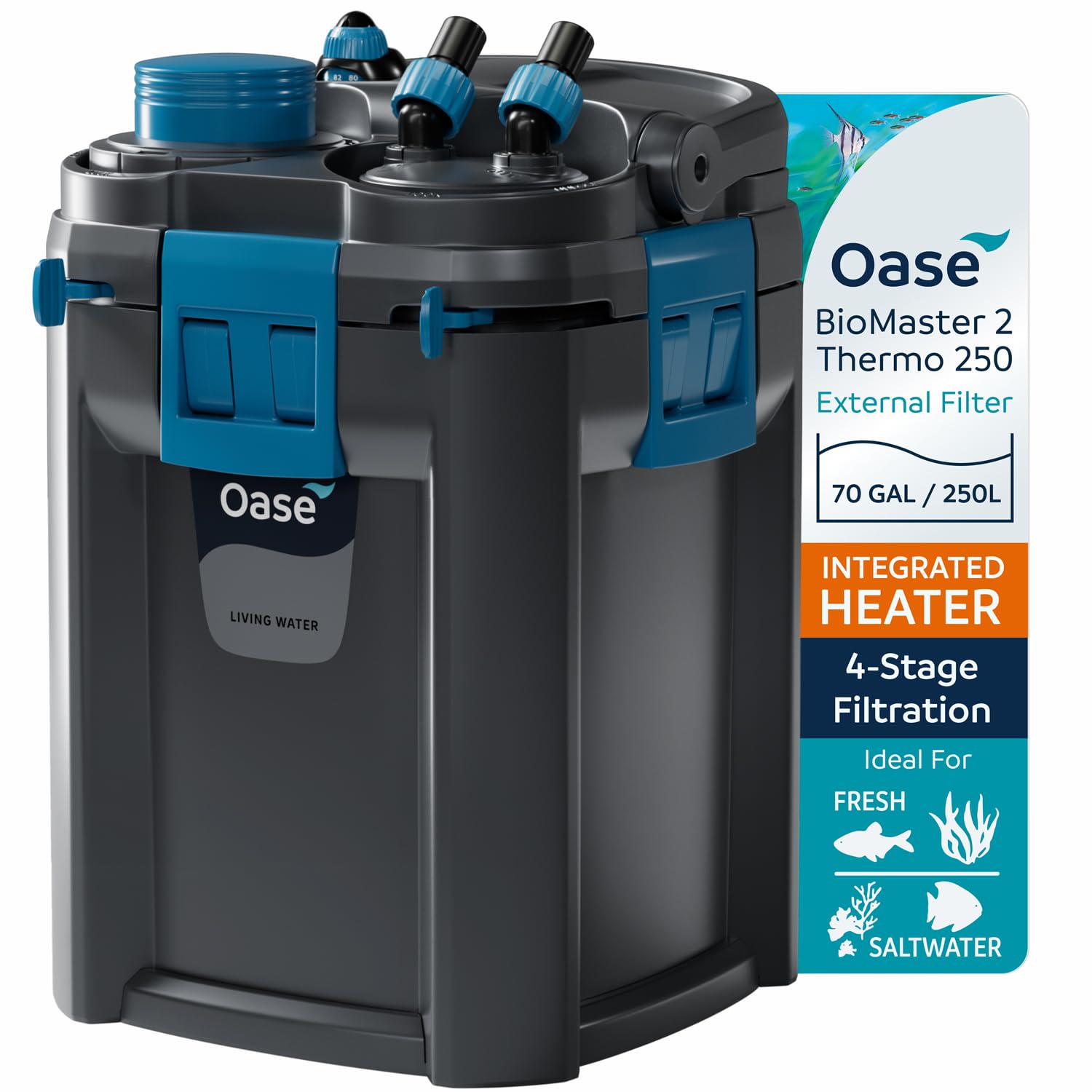 OASEBioMaster 2 Thermo 250 Canister Filter for Aquariums – External Aquarium Filter with Built-in Heater – EasyClean Pre-Filter, Quiet Operation – Freshwater & Saltwater, Up to 70 Gallons