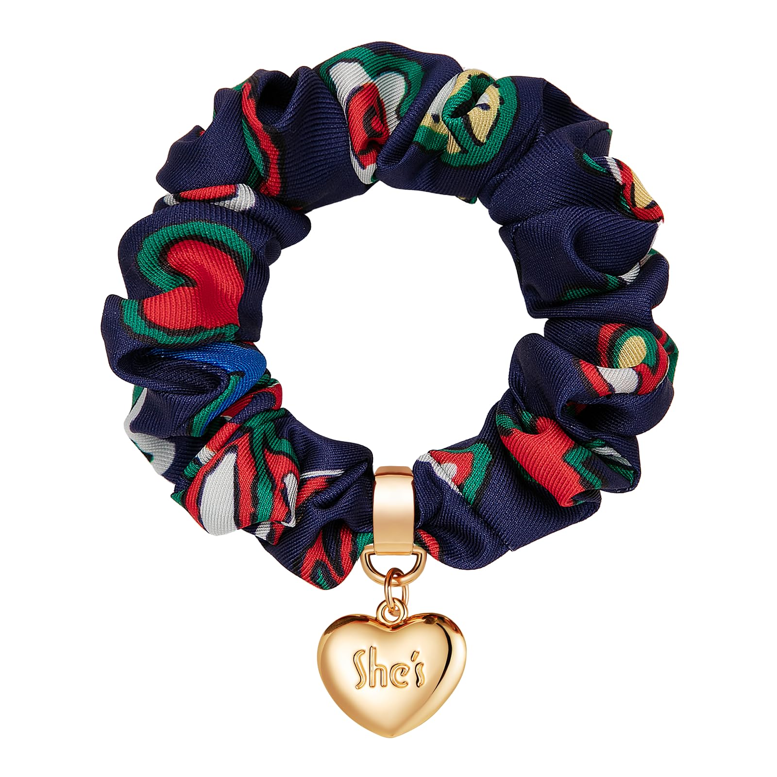 She's Heart-Shaped Bun Hair Tie, Elegant Scrunchie for Women Stylish Ponytail Holder (Blue Print)
