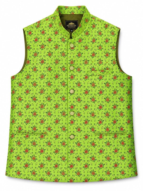 Men's Premium Poly Jacquard Nehru Jacket | Ethnic Waistcoat with Mandarin Collar | Floral Woven Modi Jacket for Wedding Festive Party Traditional-picture-52