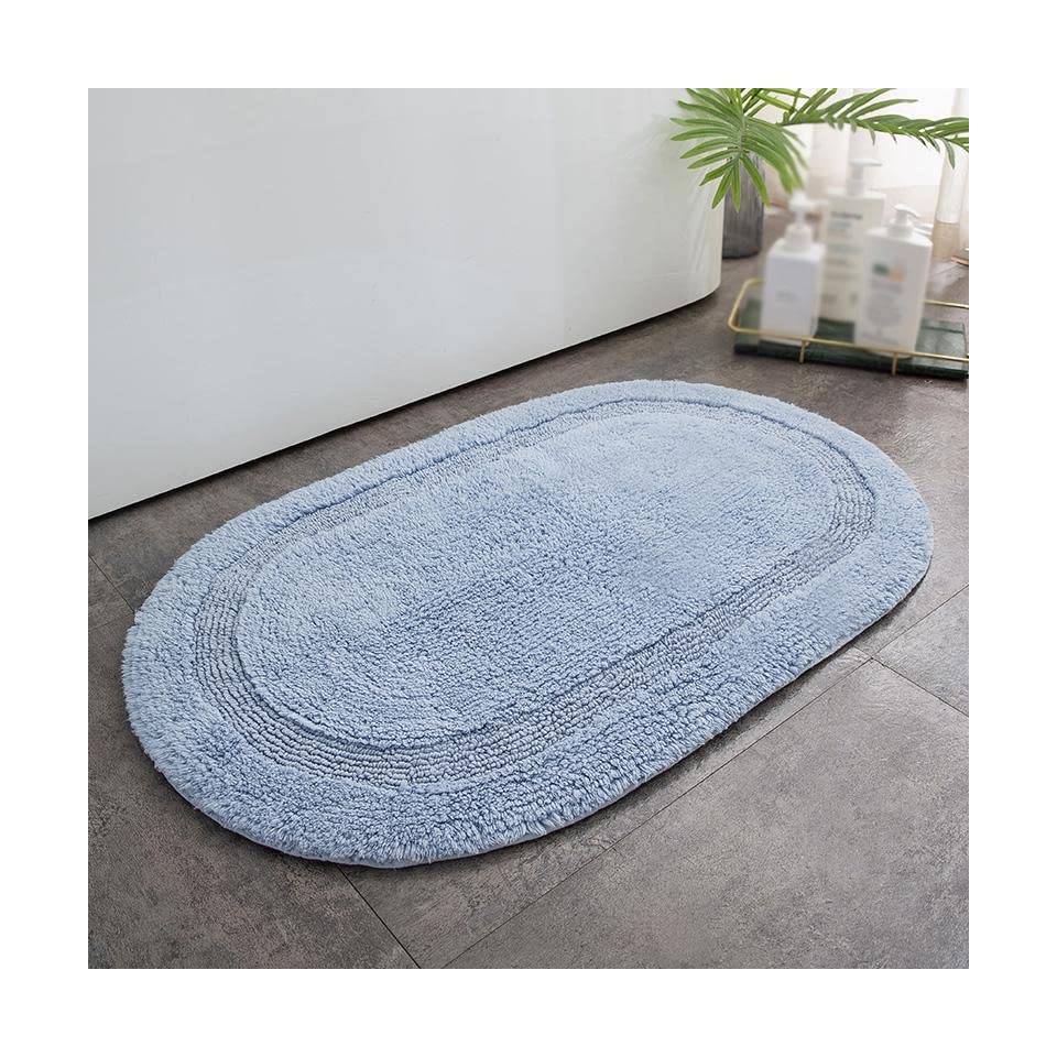Tappetino da bagno ovale fatto a mano Tappeto da bagno in cotone spesso tappeto assorbente antiscivolo tappeto da bagno per porte domestiche tinta unita design semplice