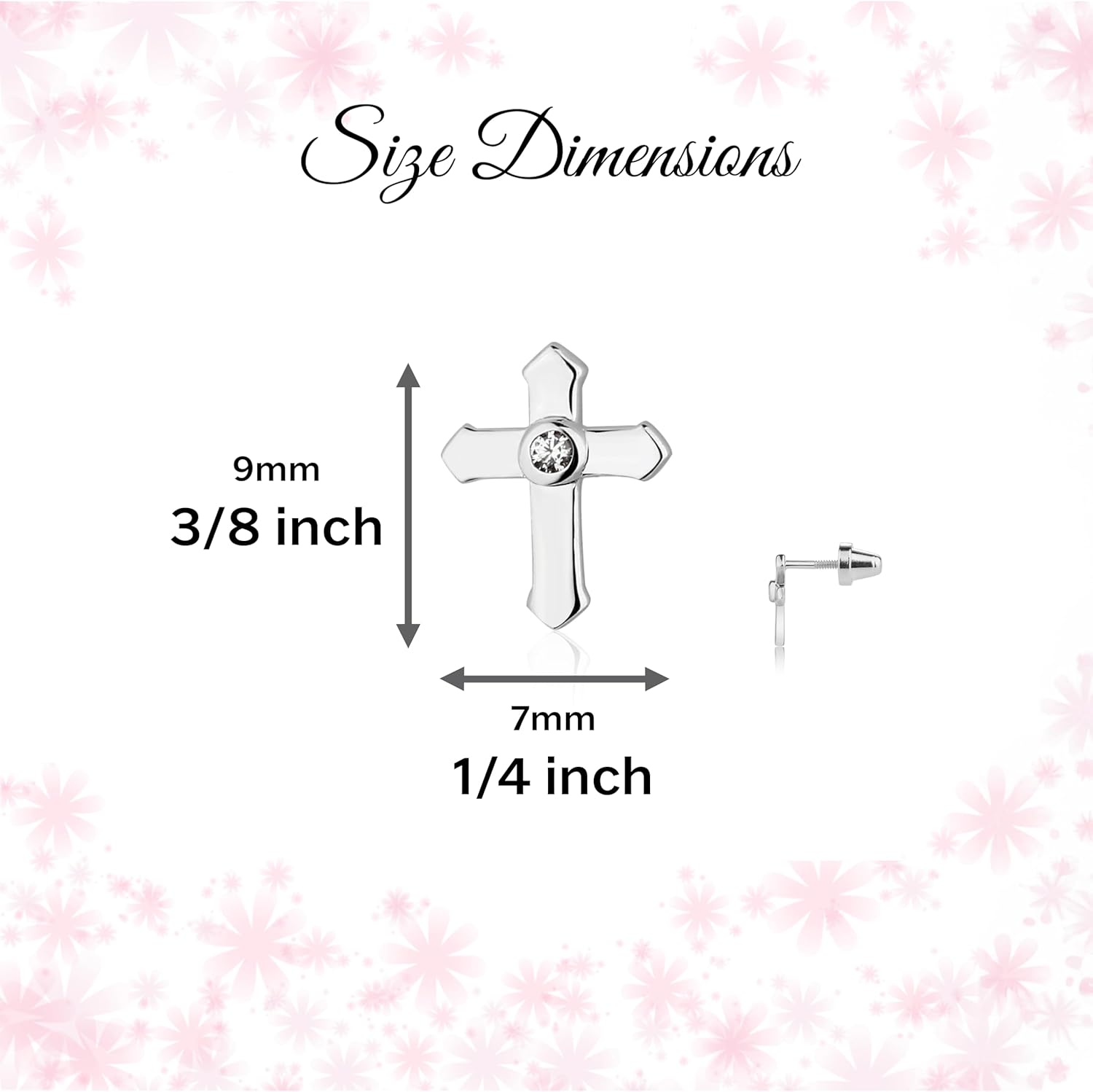 Precious Pieces Children's First Communion, Baptism or Christening .925 Sterling Silver Cross Screw back Earrings with CZ