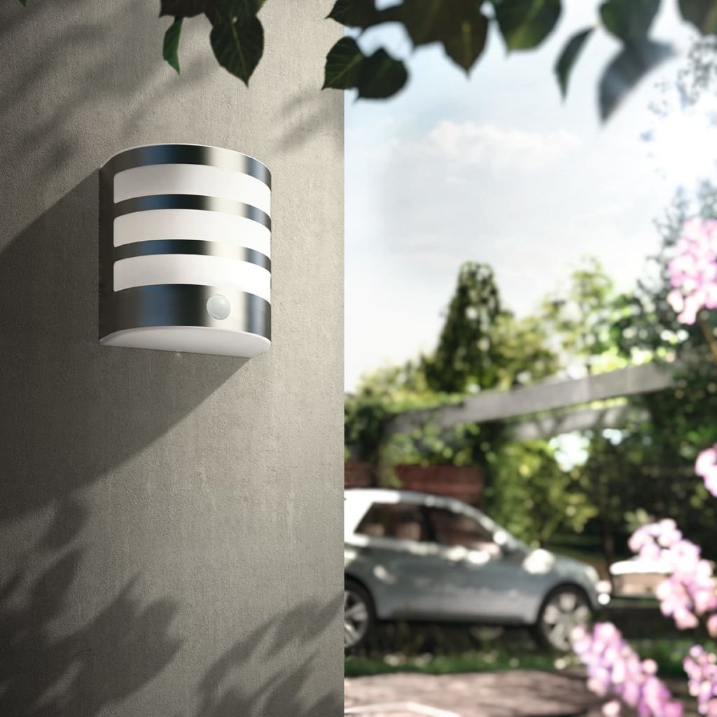Philips LED Calgary Lampada da Parete per Esterni a LED con Sensore di Movimento, Acciaio Inox