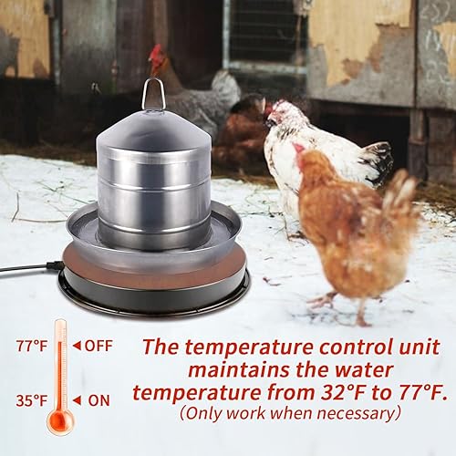Miniatura 4 de Chicken Water Heater-11in，Large 110Watt Heated Poultry Waterer Base for 5 Gallon,with Thermostat and 9.8ft Power Cord Negro