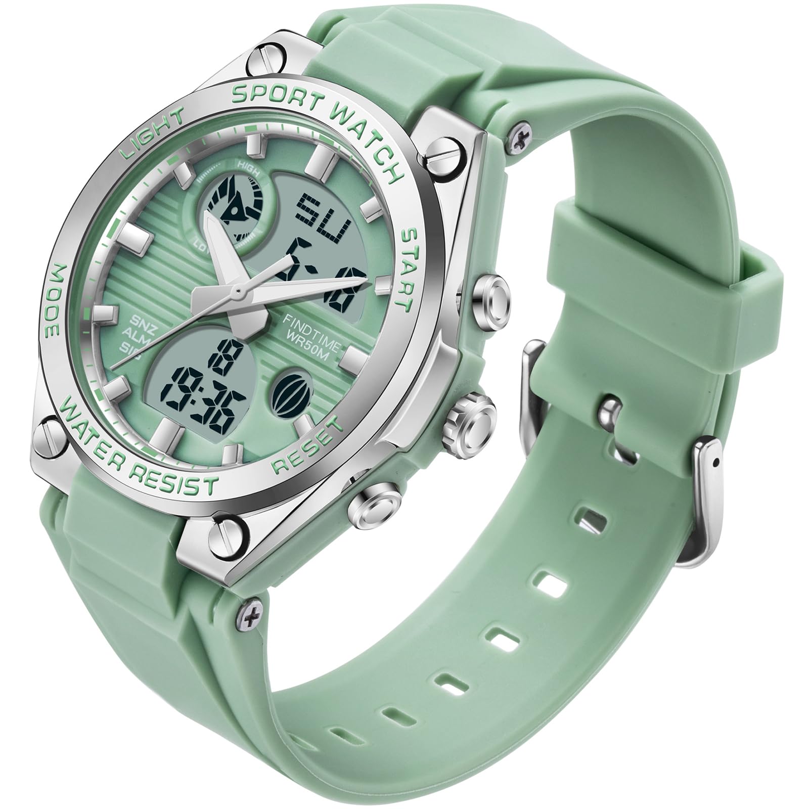 Reloj de pulsera digital para mujer con correa de silicona, resistente al agua hasta 50 m, reloj digital para niñas y jóvenes, reloj deportivo analógico con alarma, fecha, LED electrónico, verde,
