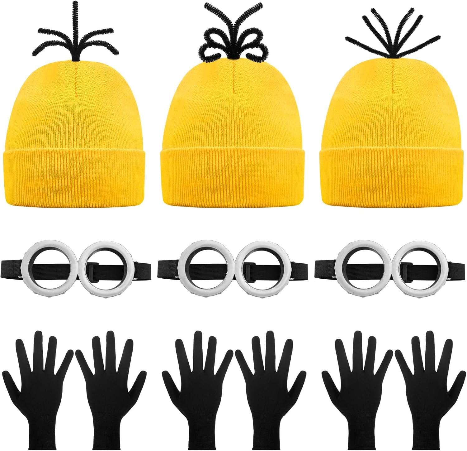 9PCS Costume Accessories Set Yellow Beanie Knit Hat Vintage Goggles Glasses Black Gloves for Cosplay, Halloween Costumes 2025