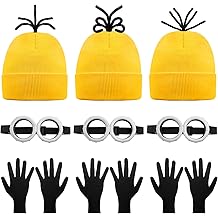 9PCS Costume Accessories Set Yellow Beanie Knit Hat Vintage Goggles Glasses Black Gloves for Cosplay, Halloween Costumes 2025