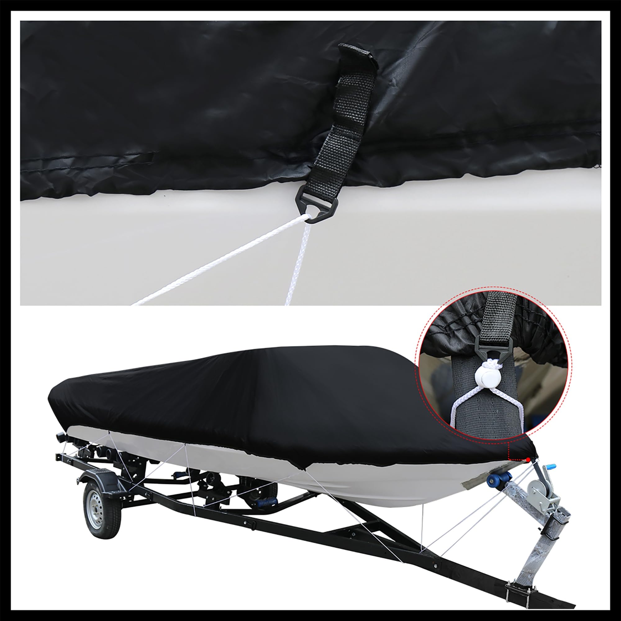 Hihaha 16-18ft 210D Trailerable Boat Cover Waterproof Fishing Speedboat Durable Material, For 16-18ft, 94" Beam V-hull Boat - Image 4